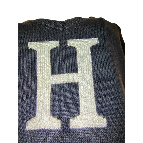 Tommy Hilfiger Sequin H Logo Navy Blue Sweater Pullover V neck - Picture 3 of 8